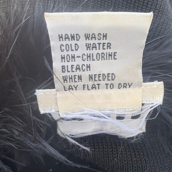 VTG Y2K Clio Cardigan Top L Silk Blend Black Feather Neckline Whimsigoth Witchy - Picture 8 of 9